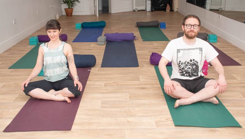 Yoga teacher Aileen Ferris and Mike McGrath Bryan are about to start a yoga program. Image: Howard Crowdy